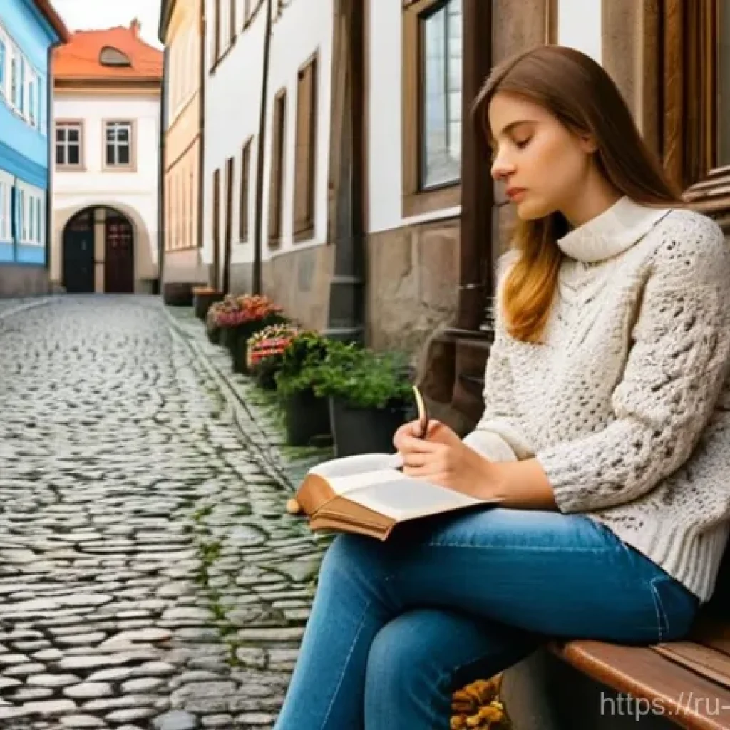 체코의 현대 문학 작가 - **Prompt:** A thoughtful young woman in her early twenties, dressed in a cozy yet stylish sweater an...
