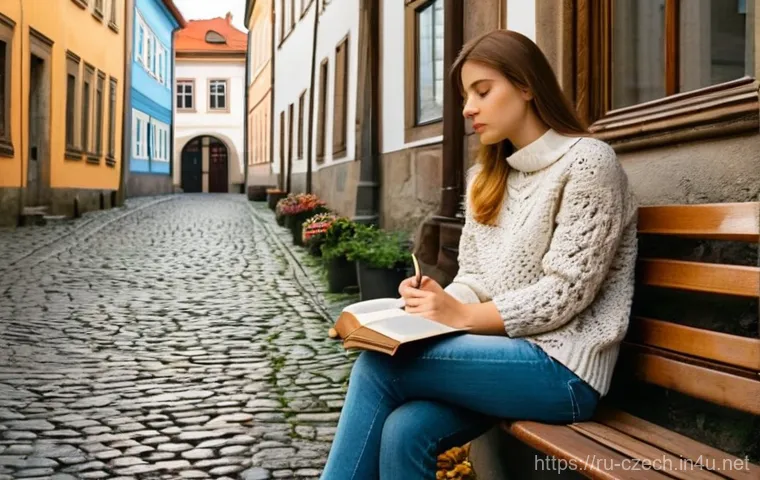 체코의 현대 문학 작가 - **Prompt:** A thoughtful young woman in her early twenties, dressed in a cozy yet stylish sweater an...