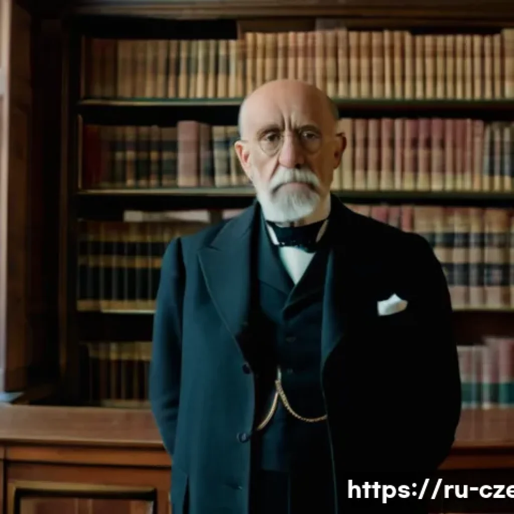 토마시 마사리크 대통령 - A dignified portrait of Tomáš Masaryk in early 20th-century formal attire, standing confidently in a...
