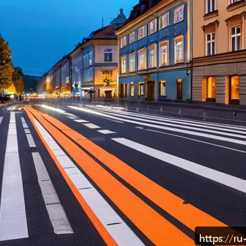Home 32 체코에서 자동차 운전하기 - A detailed urban street scene in the Czech Republic featuring modern traffic signs with bright refle...